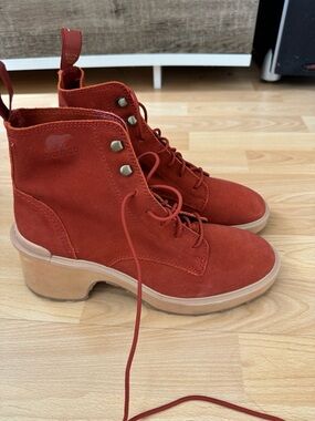 Sorel Women's Rust Red Suede Lace-Up Heel Boots